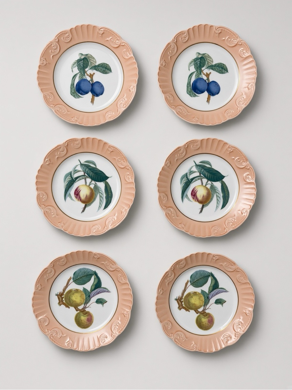 MOTTAHEDEH “Vista Alegre” Porcelain Plate Set of 6 | Portugal | Botanical Fruit